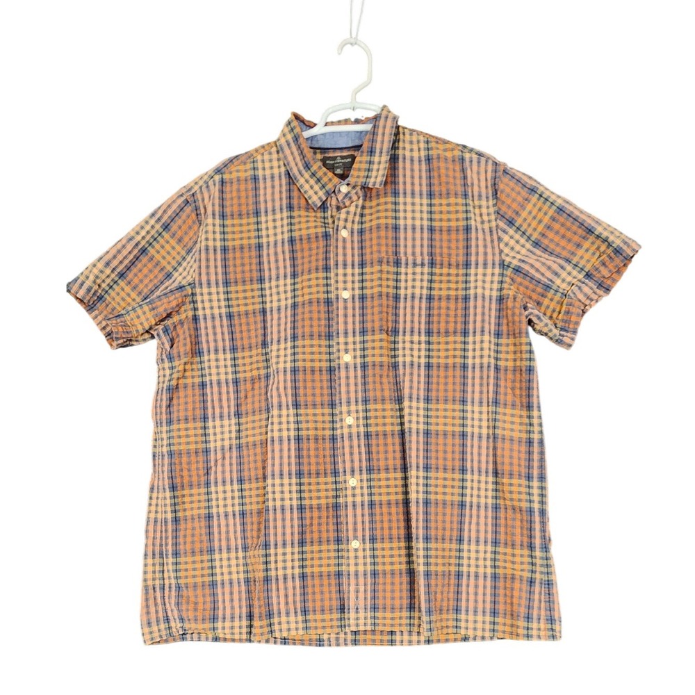 LL Bean Signature Mens XL Plaid Button‎ Down Short Sleeve Casual Shirt